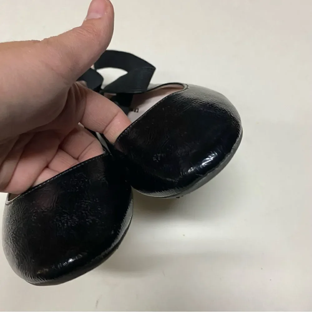 NINA MARISSA BLACK CRINKLE PATENT Mary Jane ballet flat dress shoe elastic 4